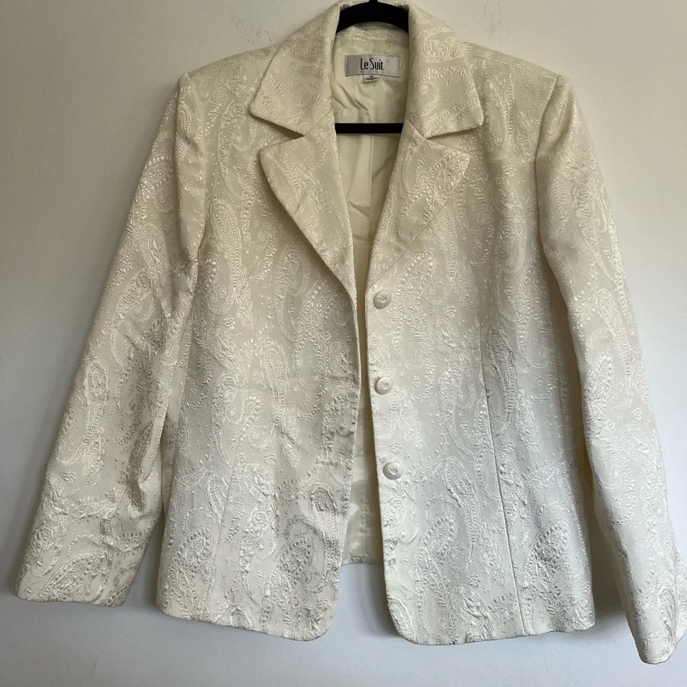 Le Suit Bridal White Jacquard Blazer - Size 14 - Picture 5 of 11